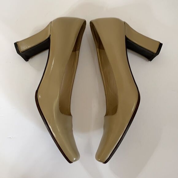 Via Spiga Neutral Tan Color Square Toe Pump Heels - Picture 5 of 9
